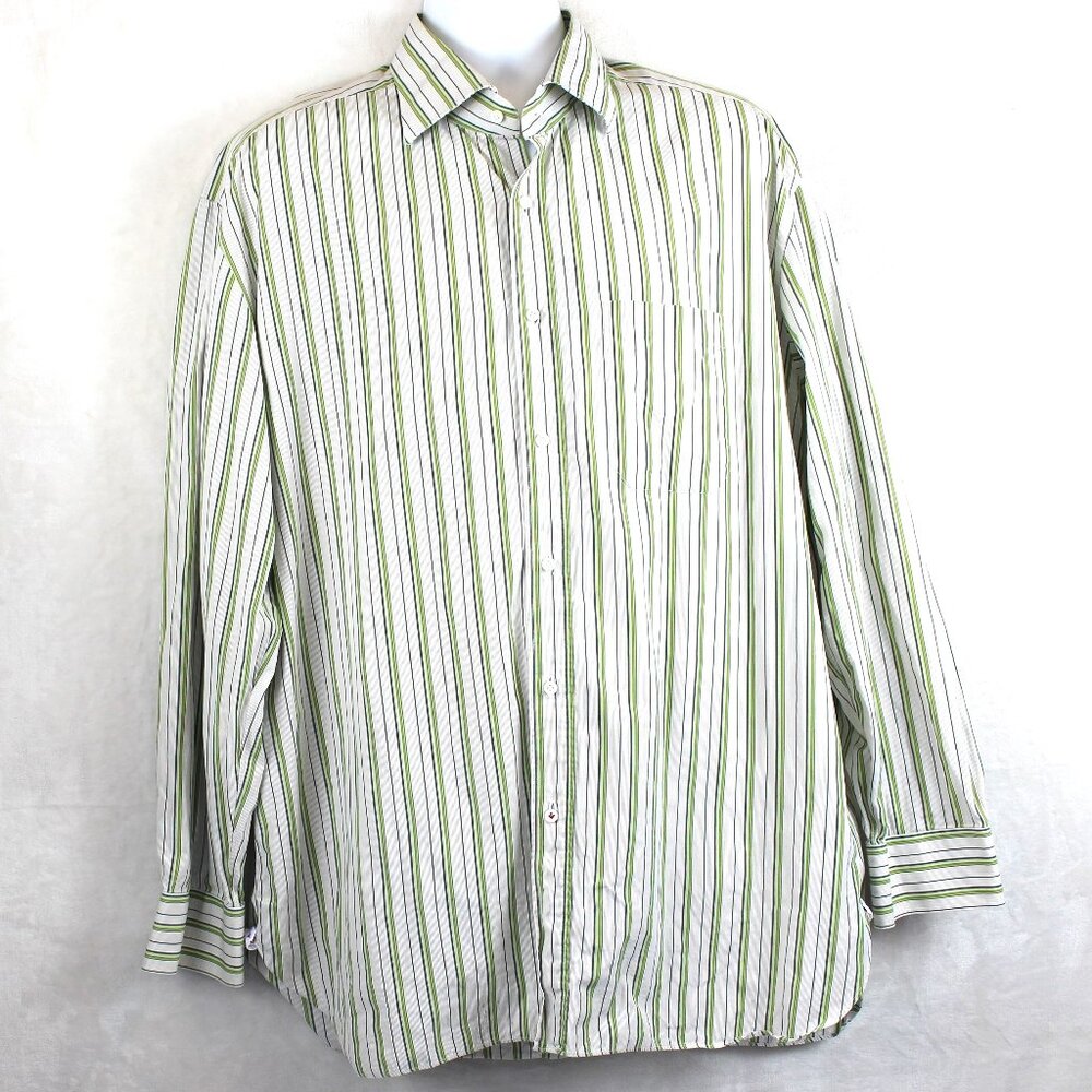 Isaia Striped Cotton Button Up Mens Size 44 Neck 17.5